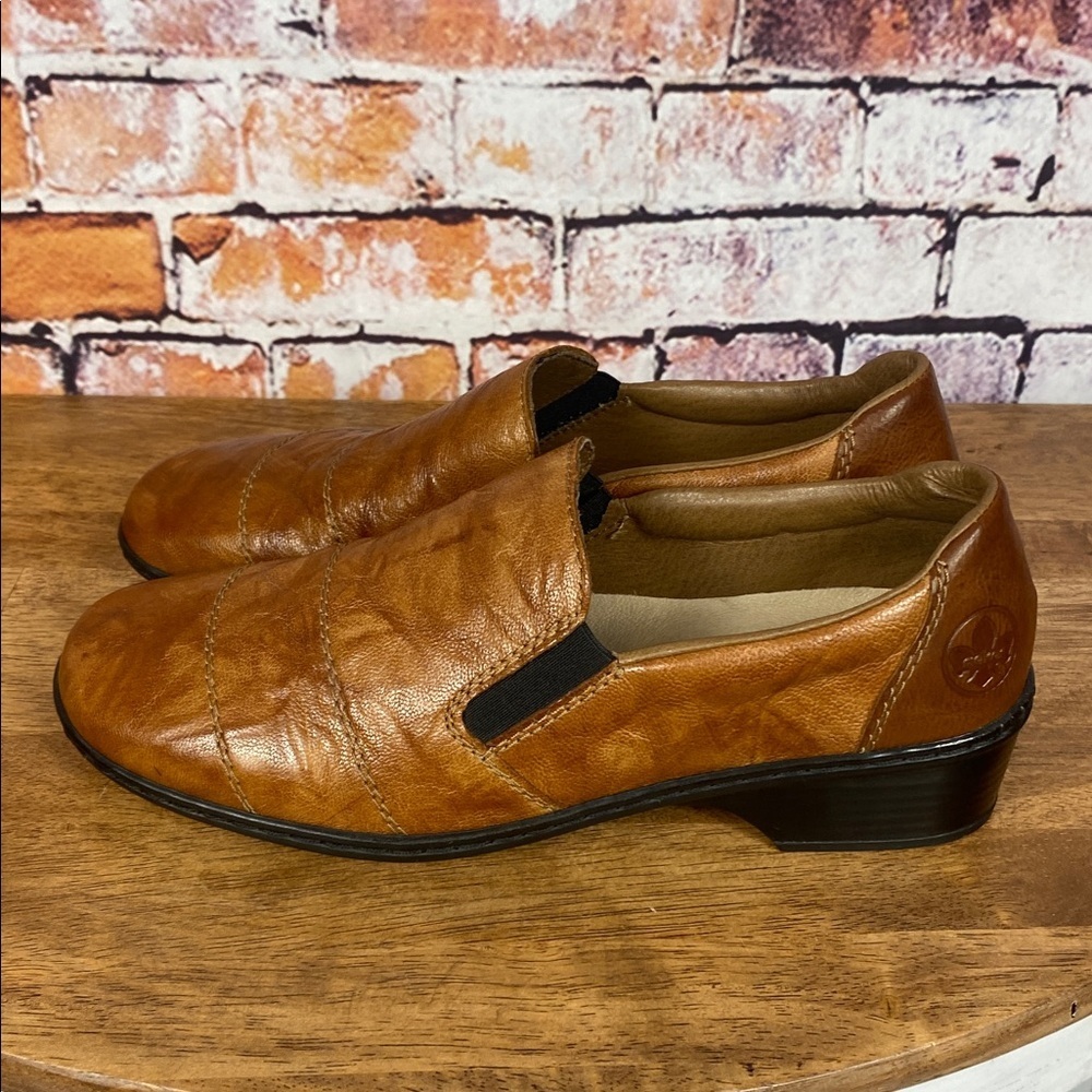 Rieker Distressed Tan Brown Leather Slip-On Classic Loafers Sz EU 38 - Picture 11 of 16